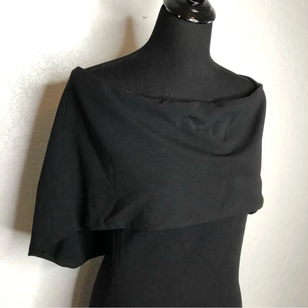 Nicole Miller Collection black cape off shoulder sheath dress size 12 NWT chic